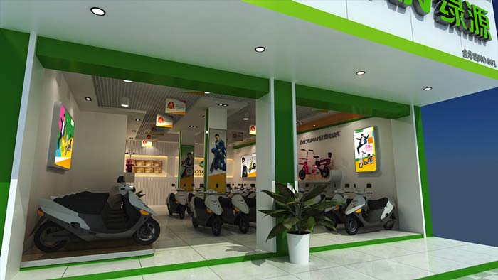 綠源電動(dòng)車(chē)店鋪、店面門(mén)面裝修設(shè)計(jì)案例效果圖