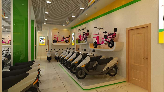 綠源電動(dòng)車(chē)店鋪、店面電動(dòng)車(chē)擺放區(qū)裝修設(shè)計(jì)案例效果圖