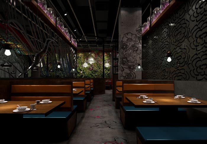 朱槿花主題餐廳過道裝修設(shè)計(jì)效果圖